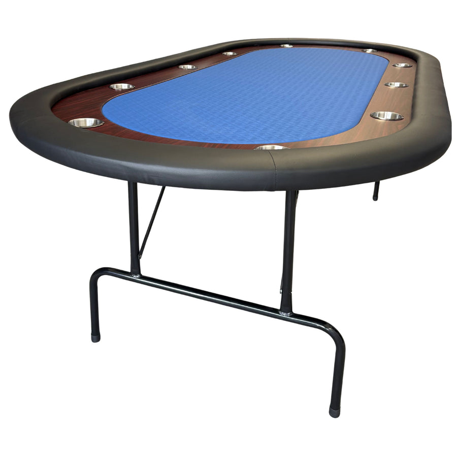 Blue felt folding poker table on white background