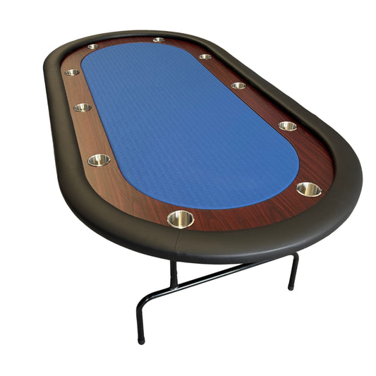 Deluxe Blue Felt Folding Poker Table – 10 Player Game Table with Padded Rail