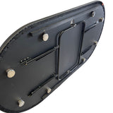 Black metal bracket with multiple screws on a white background