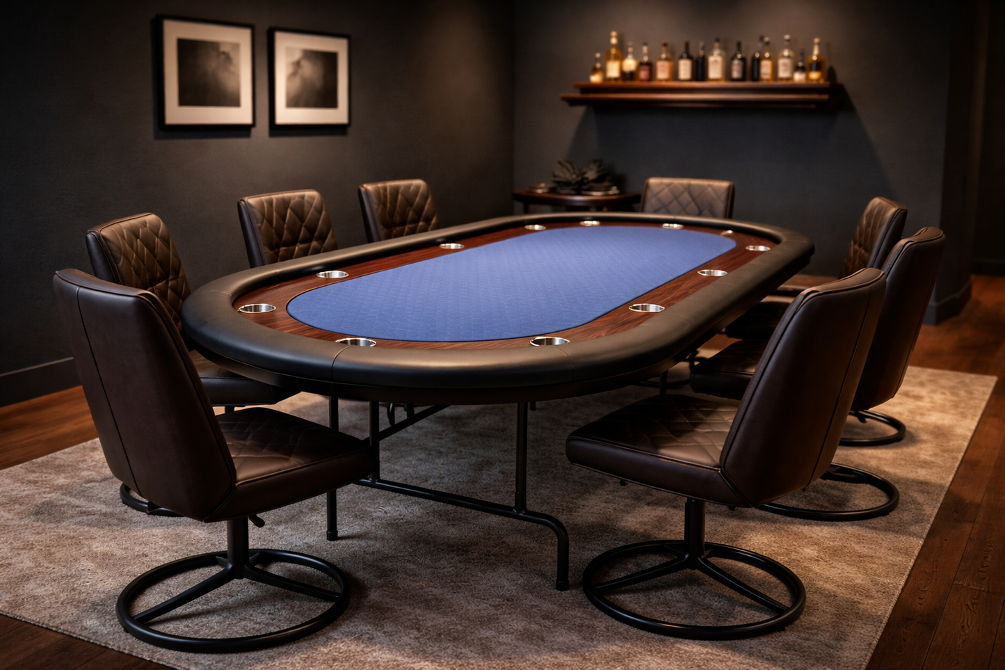 10 Player Folding Poker Table with Blue Felt & Padded Rail - Professional Casino Style Game Table