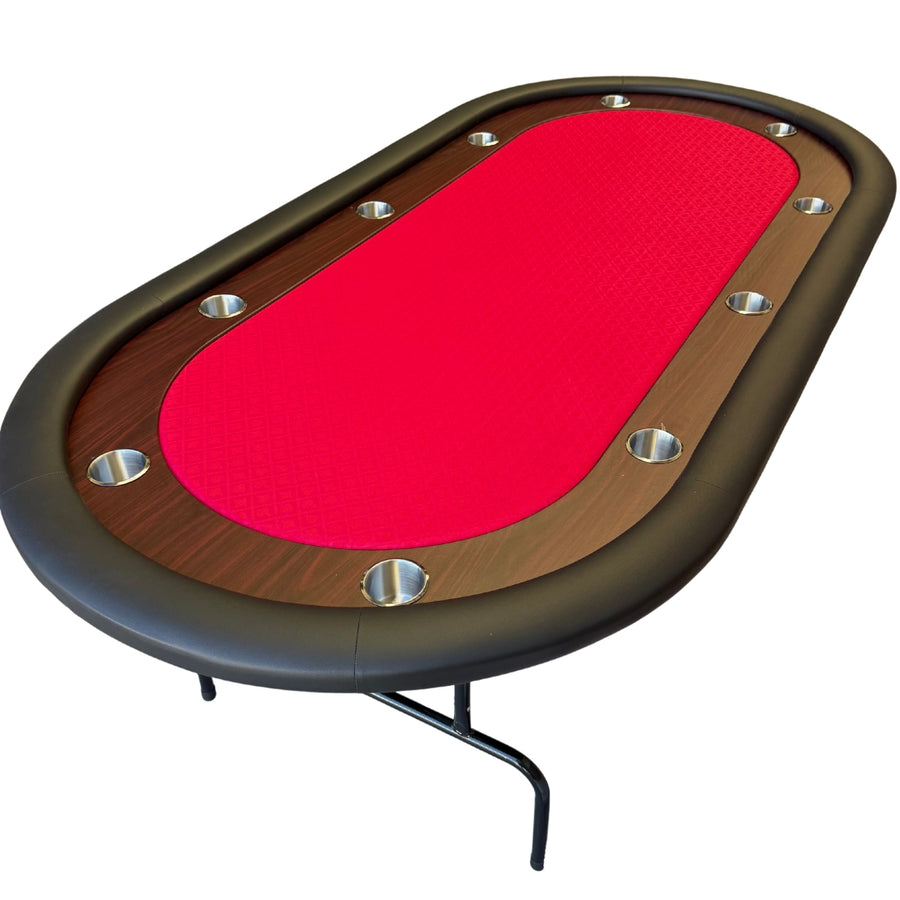 Red felt folding poker table with folding legs