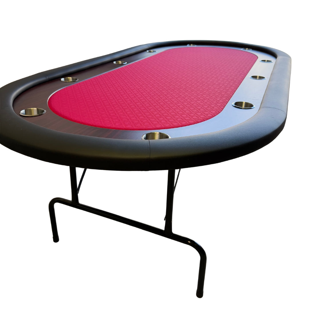 10 Player Folding Poker Table with Red Felt & Padded Rail - Professional Casino Style Game Table