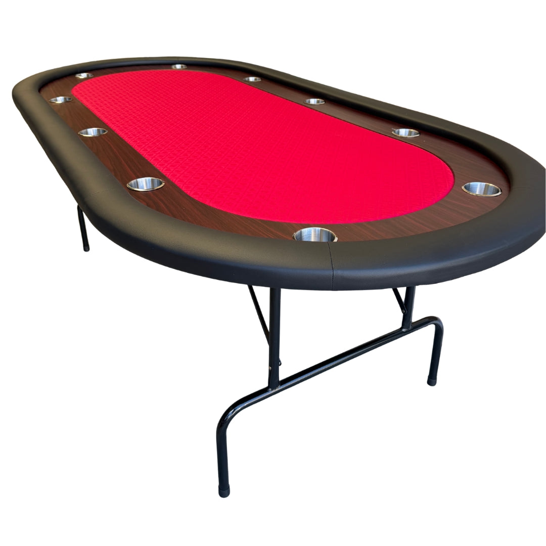 10 Player Folding Poker Table with Red Felt & Padded Rail - Professional Casino Style Game Table