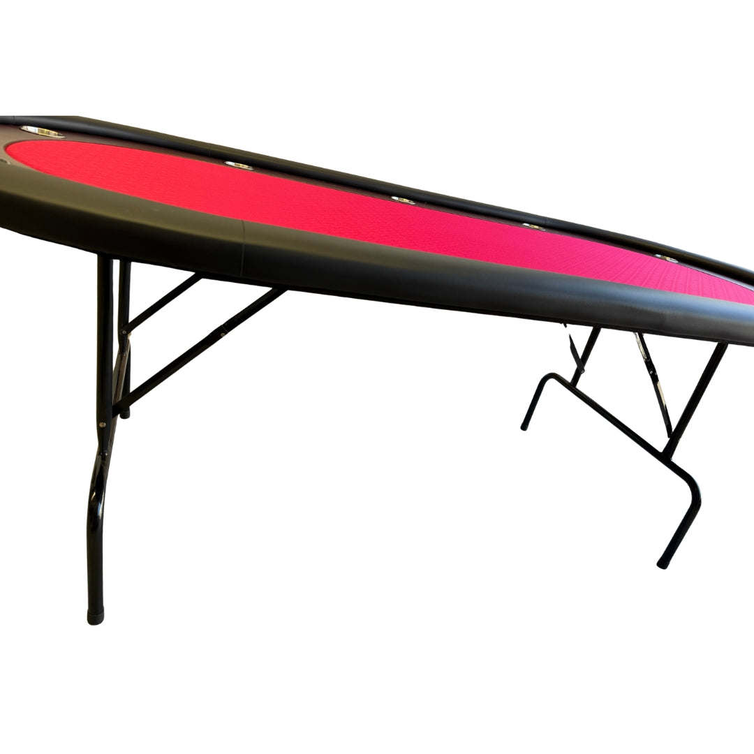 10 Player Folding Poker Table with Red Felt & Padded Rail - Professional Casino Style Game Table
