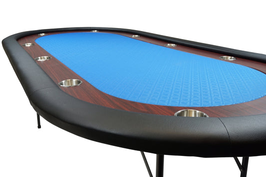 Deluxe Blue Felt Folding Poker Table – 10 Player Game Table with Padded Rail