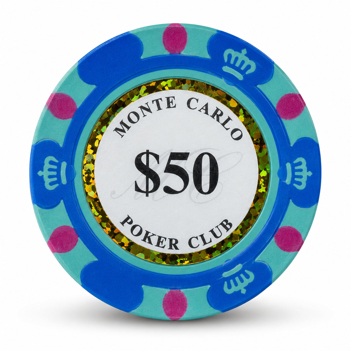 Monte Carlo 50-denomination poker chip with gold-ring design