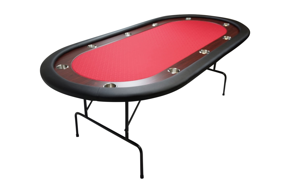 Deluxe Red Felt Folding Poker Table – 10 Player Game Table with Padded Rail