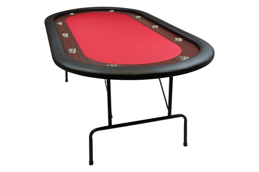 Deluxe Red Felt Folding Poker Table – 10 Player Game Table with Padded Rail