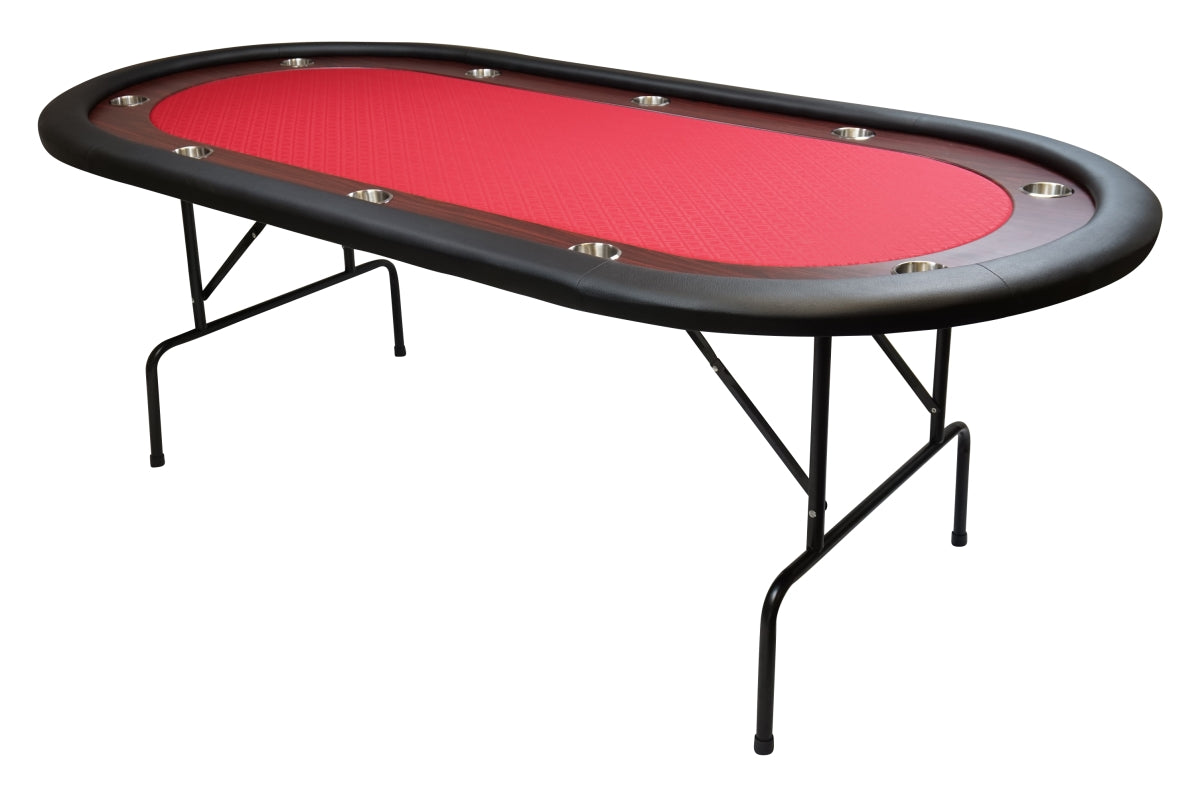 Deluxe Red Felt Folding Poker Table – 10 Player Game Table with Padded Rail